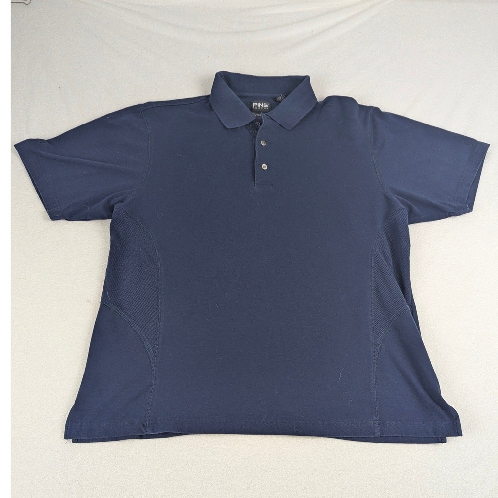 Ping Mens Large Navy Blue Golf Polo Shirt Dry Fiber Dynamics UV Protection